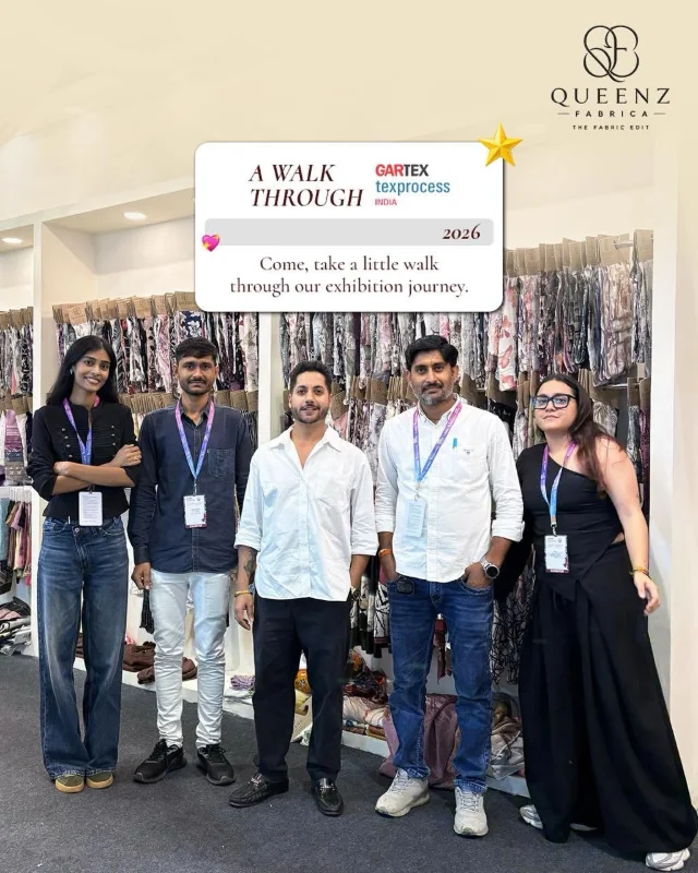 Queenz Fabrica team with founder Raj Kunwar Singh at Stall E62, Gartex Texprocess India 2026