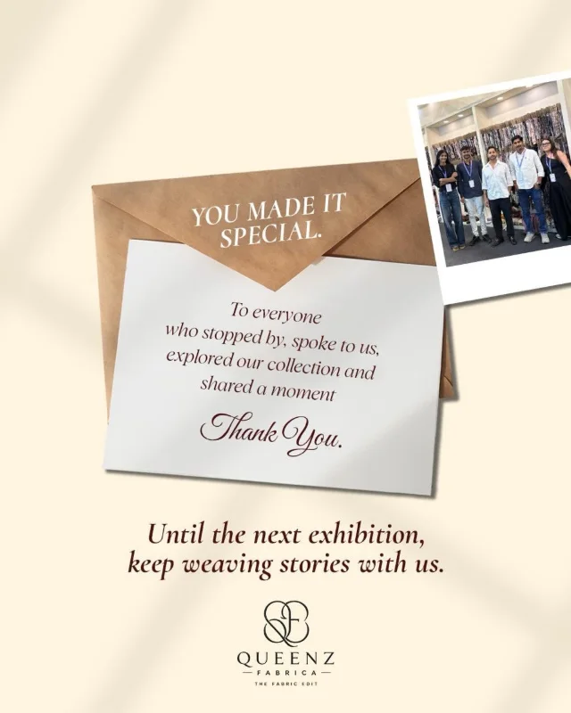 Queenz Fabrica thank-you note to visitors after Gartex Texprocess India 2026